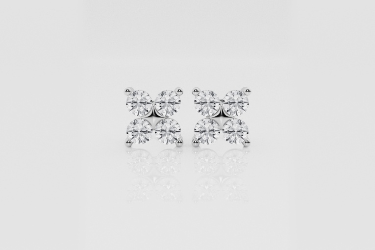 Natural Diamond | 1 1/2 ctw Round Four Dots Stud Earrings